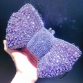 Elegant purple bow clutch bag with sparkling rhinestones for evening formal wear - Violet