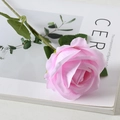Pink velvet artificial rose flower with green leaves for wedding and home decor - Pure Pink