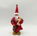 Standing Santa Claus figure in red plaid robe with teddy bear, size 15X9X41cm - Red Male Santa Claus