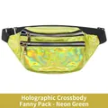 Holographic crossbody fanny pack in vibrant neon green with metallic laser finish - Fluorescent Green