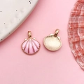 Pink enamel seashell charms in golden alloy finish for DIY jewelry making sets - Pink Enamel Ocean Large Shell