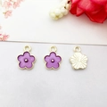 Front and back detail of purple enamel flower pendants for DIY jewelry crafting - Small Flower (14800)