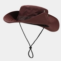 Detail of tan sun hat with adjustable wind cord and side snap buttons for two styling options - One Size / Coffee