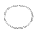 Close-up of silver tennis necklace with rectangle-cut zircons and a secure fold-over clasp - Platinum Plated Necklace