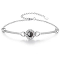 Silver projection bracelet with sparkling crystal and black stone for women - Platinum