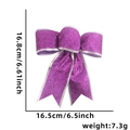 Sparkly purple Christmas tree bow ornament with silver glitter edges and 16cm dimensions - Triple-Loop 15cm Purple Bow