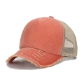 Distressed orange and khaki mesh baseball cap with washed cotton and breathable net - One Size / Orange