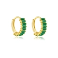 S925 sterling silver hoop earrings with gold plating and rectangular green zircons - 925 Silver / 18k Gold Plated Green