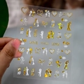 Adesivi per unghie con cuori oro e bianchi con silhouette romantiche e scritte LOVE - Stile Silhouette di Coppia (XZ-D2303) / Oro