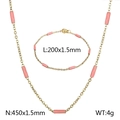 Minimalist gold titanium necklace and bracelet set with pastel pink tube beads - Necklace / Gold (Pink Beads)