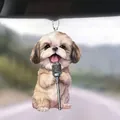Cute Shih Tzu dog acrylic car hanging ornament with microphone pattern and metal chain - 5-Dog with Microphone