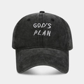 Verwaschene schwarze Baumwoll-Basecap mit weißem GODS PLAN Stick im Vintage-Stil für Damen Herren - Verstellbar / Schwarz