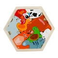 Educational wooden hexagon puzzle with eight colorful animal blocks for children's learning - Theme Hexagon - Farm
