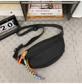 Waterproof black half-moon crossbody bag with trendy colorful woven street style pendants - Black + Green Rope