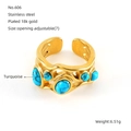 Vintage stainless steel ring plated with 18k gold featuring green turquoise stones - Multi-Row Turquoise Layered Style (606)