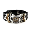 Vintage Norse Viking Odin compass symbol braided leather bracelet with antique alloy beads - Fenrir Wolf Runic Style (JY006544-6)