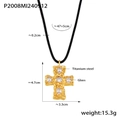 18K vergulde titaniumstalen kruis ketting met gehamerde textuur en glazen stenen - Goud Wit