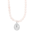 Collana di perle barocche con ciondolo a goccia in metallo e diamanti per donne - Collana Perla Colore Acciaio Pendente Goccia (P1517)