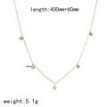 Gold stainless steel necklace with five 4mm zircon pendants and size specifications - Five Round Diamond Pendant Style (TN3487)