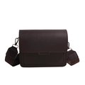 Dark brown retro PU leather crossbody bag with metal buckle and wide fabric strap - Coffee