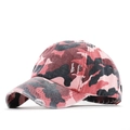 Rosaroter Camouflage-Pferdeschwanz-Baseballhut mit Used-Effekt aus reiner Baumwolle - Verstellbar / Rot Camouflage
