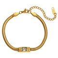Bracciale a catena serpente placcato oro 18K con zircone quadrato su sfondo bianco - Bracciale in Zircone a Catena di Serpente - Oro Bianco