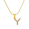Gold stainless steel snake chain necklace with crystal pavé letter Y pendant - Gold Letter Y (S-P148-Y)