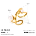 Gold plated stainless steel wavy ring featuring 6mm and 4mm white pearls in adjustable size - Irregular Wave Multi-Pearl Style (NB-R24343)