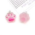 Pink resin cat paw pendant with vibrant pads and silver metal ring connector - Pink Resin Cat Paw Pendant