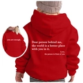 Kids red fleece hoodie with inspiring white letter prints on both front and back - 100cm / Red
