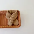 Soft chunky knit baby scarf in camel brown with a convenient cross-loop closure design - Solid Color-Khaki