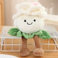 Adorable white plush rose flower doll with cute facial expression and green leaf detail - 22cm / White