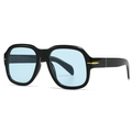 Gafas de sol retro cuadradas con montura negra, lentes azul claro y bisagra dorada - Montura Negra Lentes Azules