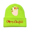 Detail of neon green knitted hat with festive hand graphic and Merry Christmas text - Fluorescent Green-Style A