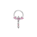 Anello per naso a cuore argento con ali di pipistrello rosa e ciondoli - Anello al naso argento pipistrello cuore rosa