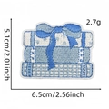 Detailed view of blue candy embroidery patch with precise size and weight measurements - Style 3 (Blue Gift Box)