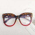 Cat-Eye-Brillengestell mit Leopardenmuster, rotem Verlauf und Metalldetail-Nieten - Leopardenmuster Oben Rot Unten