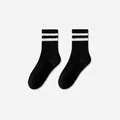 Classic black cotton crew socks featuring white double stripes and ribbed cuffs for sports - Bare Socks / Black With Double White Stripes