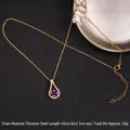 Purple zircon heart pendant in gold titanium steel with adjustable link chain - Classic Teardrop Style (Purple Zirconia No. 15 A894)