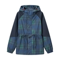 Giacca vintage da donna con cappuccio, coulisse in vita e motivo a scacchi blu - S / Blu navy