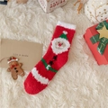 Calcetines navideños de forro polar coral con diseño de Papá Noel sobre fondo de piel suave - Gran Papá Noel