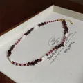 Baroque pearl and red garnet beaded bracelet with gold accents and adjustable drawstring - Garnet Crushed Stone Necklace