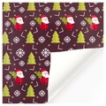 Christmas wrapping paper with Santa and tree patterns on deep burgundy background - Style 2