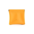 Portable yellow PU leather squeeze cosmetic pouch with spring metal closure and golden text - Mango Yellow