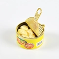 Miniatur Obstkonserven Modell mit goldenem Ringverschluss und buntem Etikett - Bambussprossenkonserven