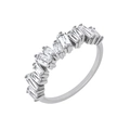 Macro shot of silver ring featuring staggered rectangular zircon stones on white background - US 6 / Silver-Clear