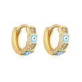 Detail of gold-plated evil eye hoop earrings with blue enamel and cubic zirconia - Blue