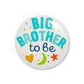 Detail of Big Brother to be tinplate badge with blue lettering for baby shower party - Big brother to be