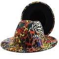Fedora hoed met luipaard- en zebraprints op de rand in voor- en zijaanzicht getoond - M (56-58cm) / 01 Zwart (Luipaard Patchwork Voering)