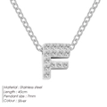 Silver stainless steel necklace with letter F pendant featuring cubic zirconia stones - Letter F / Silver
